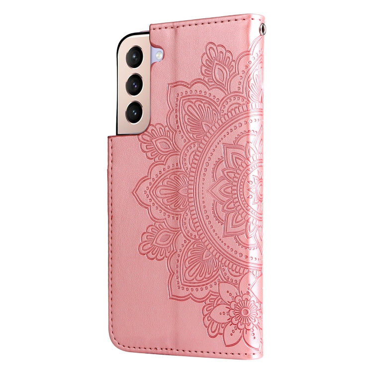 For Samsung Galaxy S22+ 5G 7-petal Flowers Embossed Flip Leather Phone Case with Holder & Card Slots