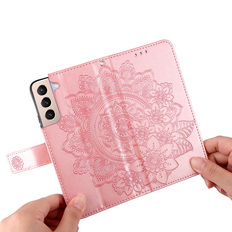 For Samsung Galaxy S22+ 5G 7-petal Flowers Embossed Flip Leather Phone Case with Holder & Card Slots