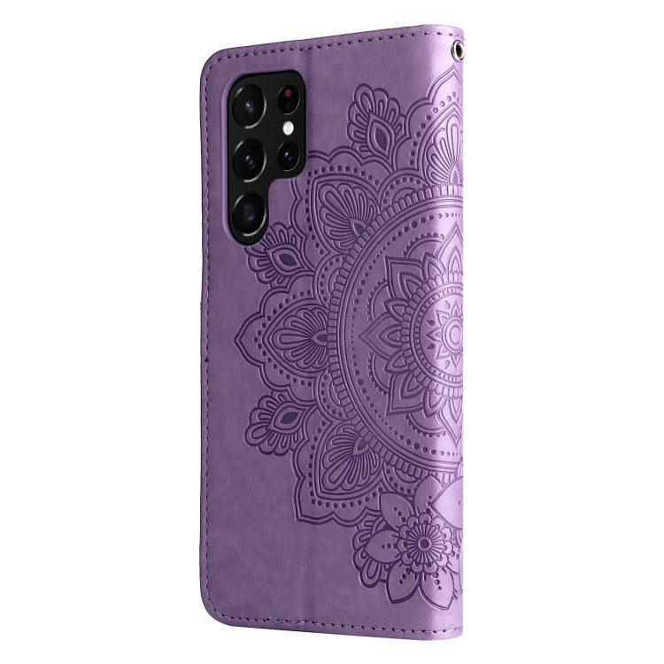Samsung Galaxy S22 UItra 5G 7-petal Flowers Embossed Flip Leather Phone Case with Holder & Card Slots