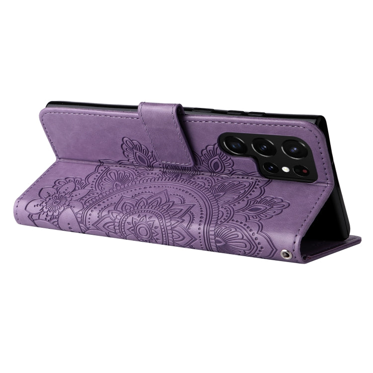 Samsung Galaxy S22 UItra 5G 7-petal Flowers Embossed Flip Leather Phone Case with Holder & Card Slots