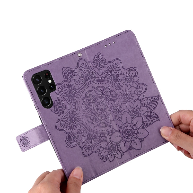 Samsung Galaxy S22 UItra 5G 7-petal Flowers Embossed Flip Leather Phone Case with Holder & Card Slots