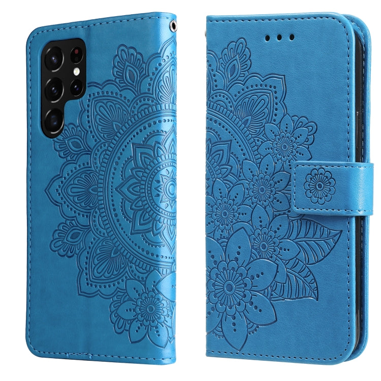 Samsung Galaxy S22 UItra 5G 7-petal Flowers Embossed Flip Leather Phone Case with Holder & Card Slots
