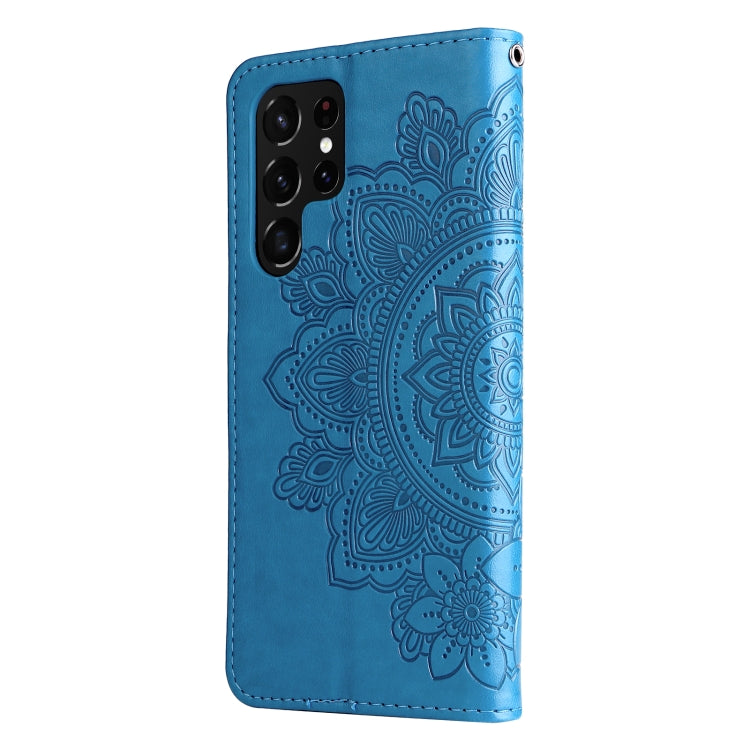 Samsung Galaxy S22 UItra 5G 7-petal Flowers Embossed Flip Leather Phone Case with Holder & Card Slots