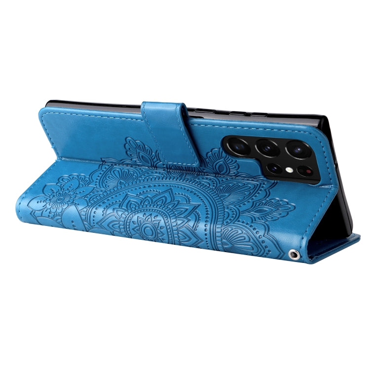 Samsung Galaxy S22 UItra 5G 7-petal Flowers Embossed Flip Leather Phone Case with Holder & Card Slots