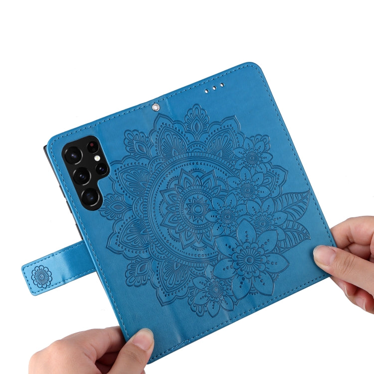 Samsung Galaxy S22 UItra 5G 7-petal Flowers Embossed Flip Leather Phone Case with Holder & Card Slots