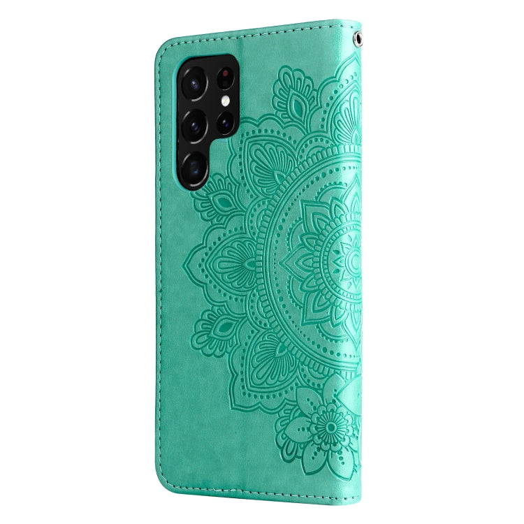 Samsung Galaxy S22 UItra 5G 7-petal Flowers Embossed Flip Leather Phone Case with Holder & Card Slots