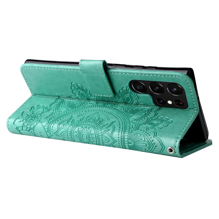 Samsung Galaxy S22 UItra 5G 7-petal Flowers Embossed Flip Leather Phone Case with Holder & Card Slots