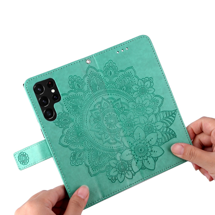 Samsung Galaxy S22 UItra 5G 7-petal Flowers Embossed Flip Leather Phone Case with Holder & Card Slots