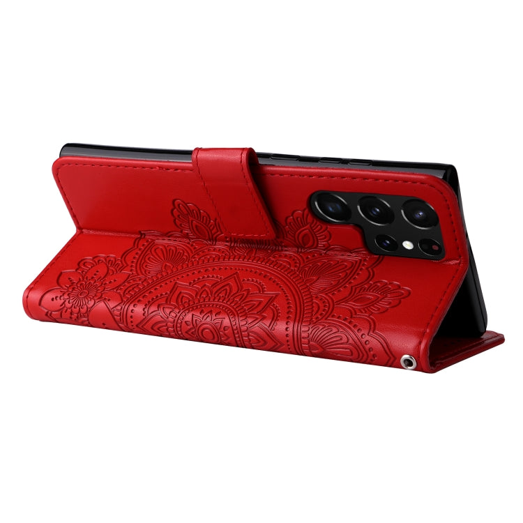 Samsung Galaxy S22 UItra 5G 7-petal Flowers Embossed Flip Leather Phone Case with Holder & Card Slots