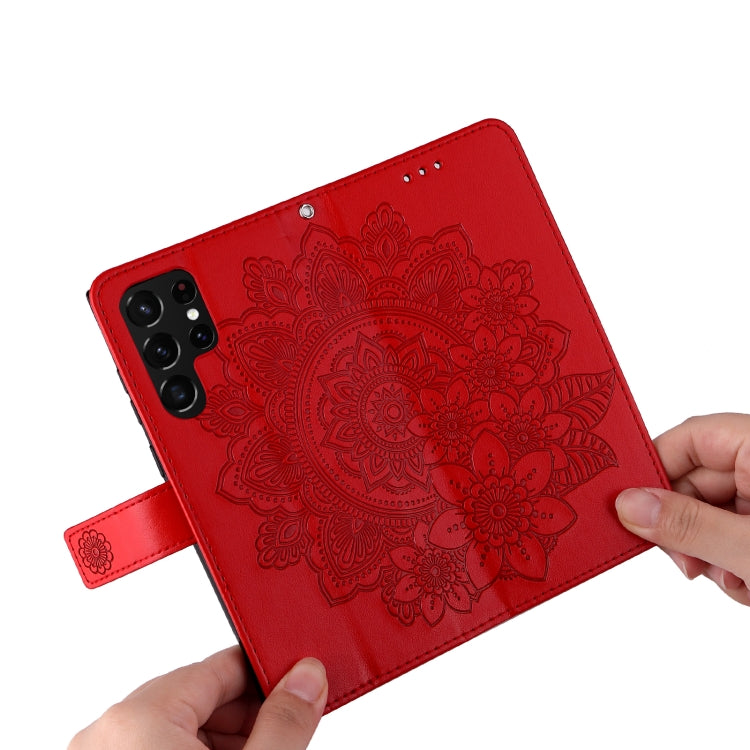 Samsung Galaxy S22 UItra 5G 7-petal Flowers Embossed Flip Leather Phone Case with Holder & Card Slots