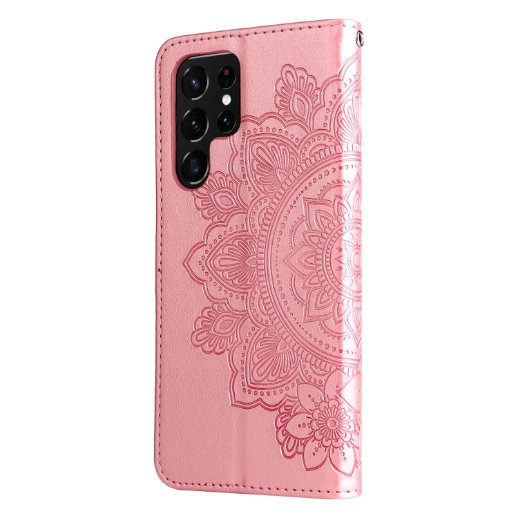 Samsung Galaxy S22 UItra 5G 7-petal Flowers Embossed Flip Leather Phone Case with Holder & Card Slots