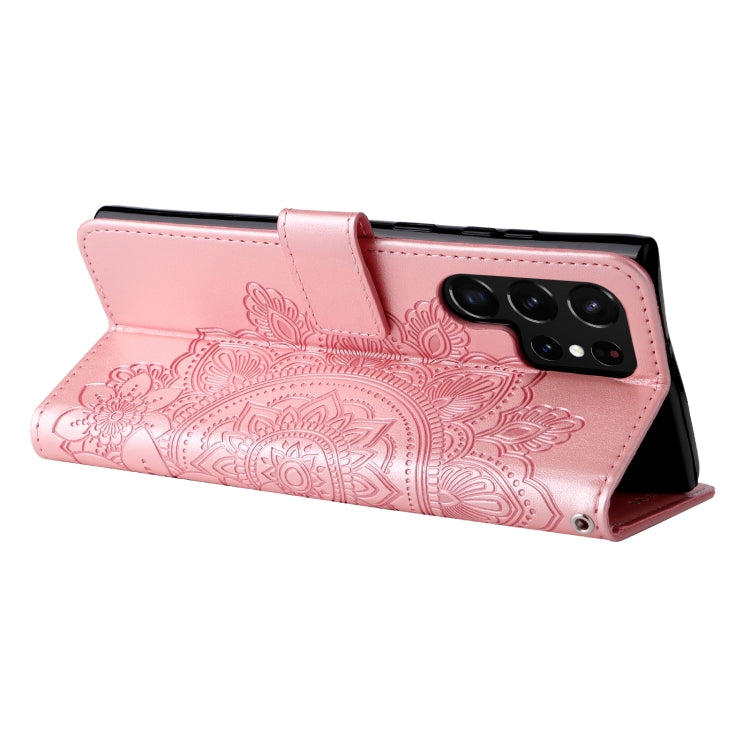 Samsung Galaxy S22 UItra 5G 7-petal Flowers Embossed Flip Leather Phone Case with Holder & Card Slots