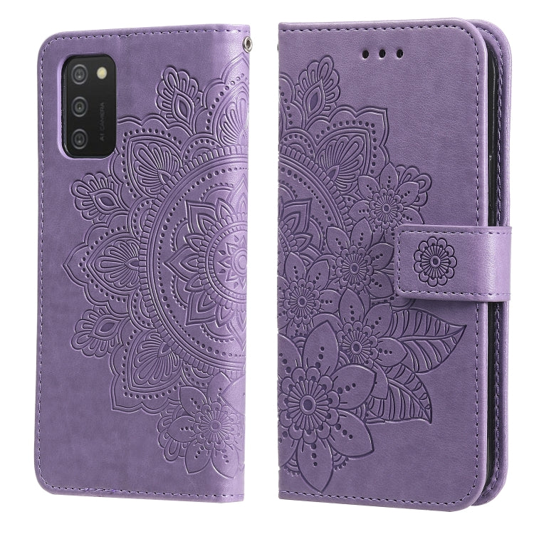 For Samsung Galaxy A03s (164.2mm) 7-petal Flowers Embossed Flip Leather Phone Case with Holder & Card Slots