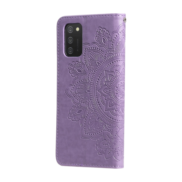 For Samsung Galaxy A03s (164.2mm) 7-petal Flowers Embossed Flip Leather Phone Case with Holder & Card Slots