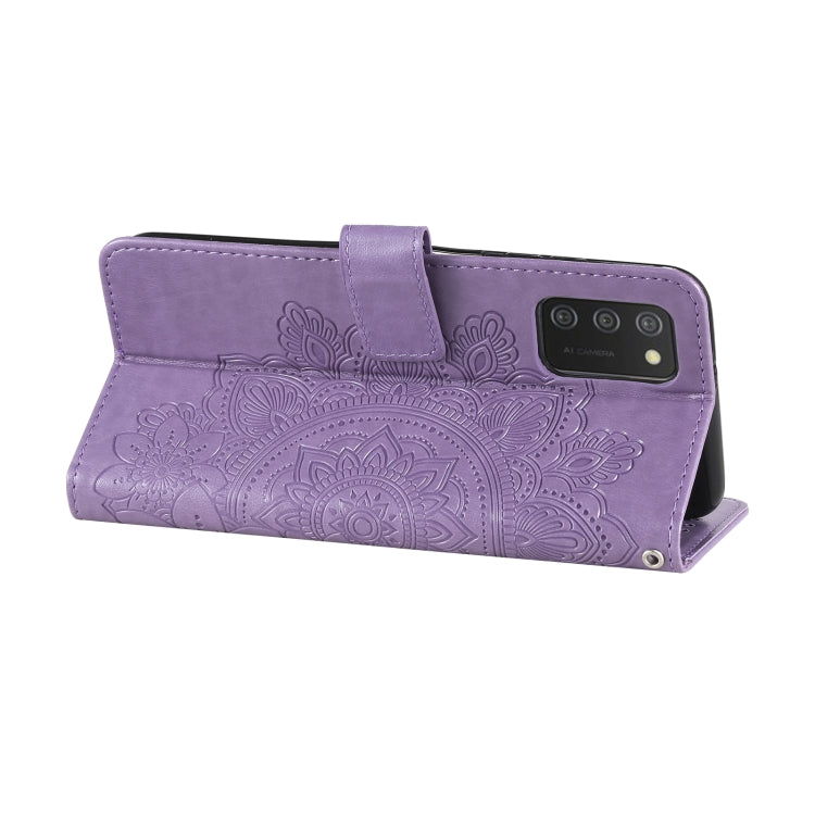 For Samsung Galaxy A03s (164.2mm) 7-petal Flowers Embossed Flip Leather Phone Case with Holder & Card Slots