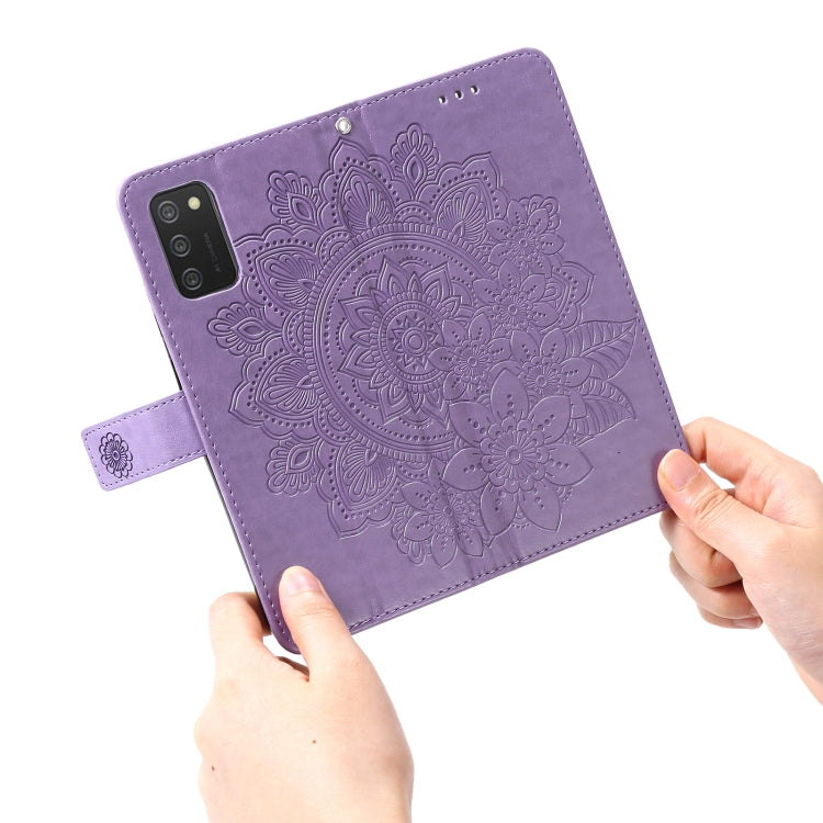 For Samsung Galaxy A03s (164.2mm) 7-petal Flowers Embossed Flip Leather Phone Case with Holder & Card Slots