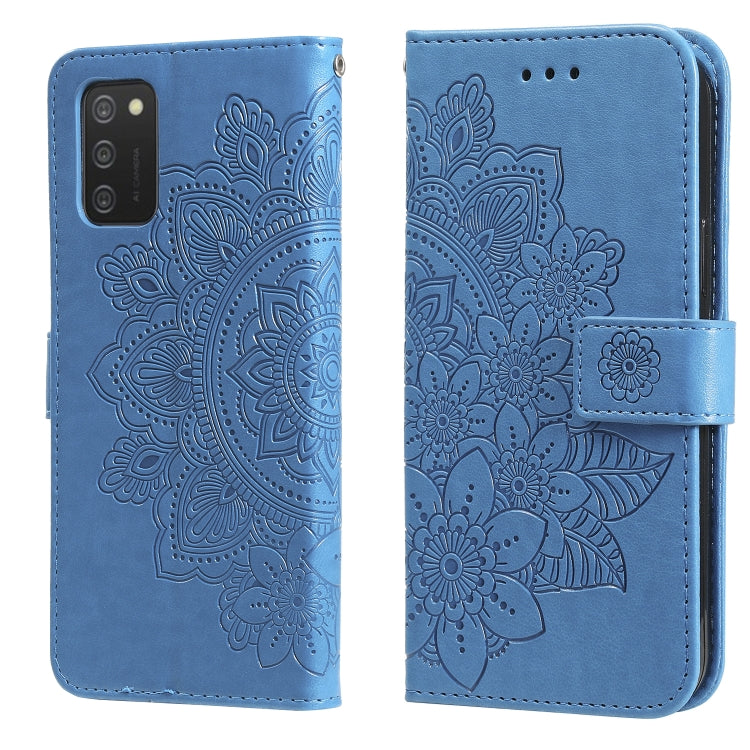 For Samsung Galaxy A03s (164.2mm) 7-petal Flowers Embossed Flip Leather Phone Case with Holder & Card Slots