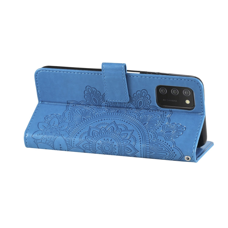 For Samsung Galaxy A03s (164.2mm) 7-petal Flowers Embossed Flip Leather Phone Case with Holder & Card Slots