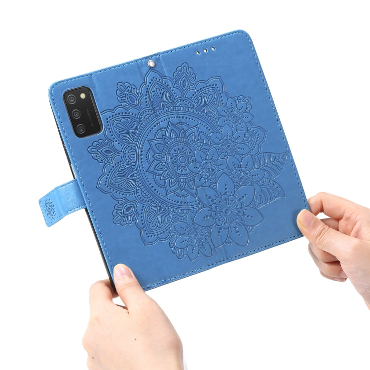 For Samsung Galaxy A03s (164.2mm) 7-petal Flowers Embossed Flip Leather Phone Case with Holder & Card Slots
