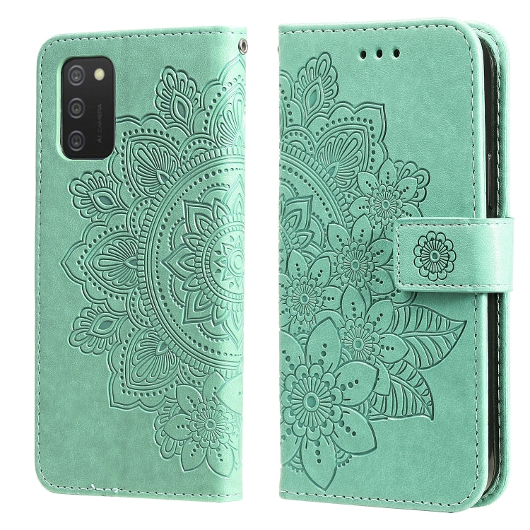 For Samsung Galaxy A03s (164.2mm) 7-petal Flowers Embossed Flip Leather Phone Case with Holder & Card Slots