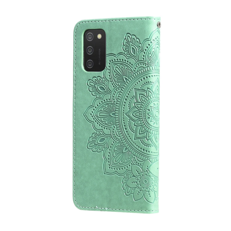 For Samsung Galaxy A03s (164.2mm) 7-petal Flowers Embossed Flip Leather Phone Case with Holder & Card Slots