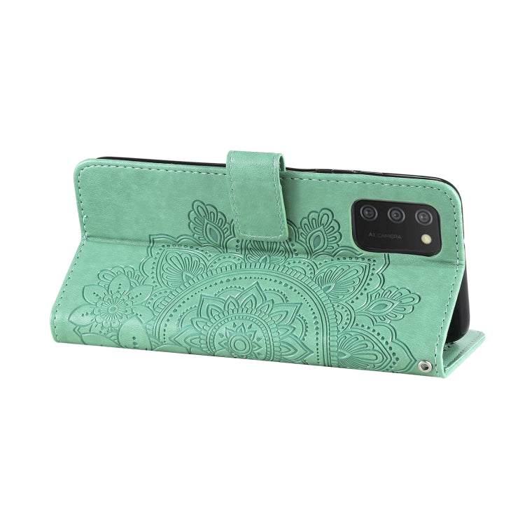 For Samsung Galaxy A03s (164.2mm) 7-petal Flowers Embossed Flip Leather Phone Case with Holder & Card Slots