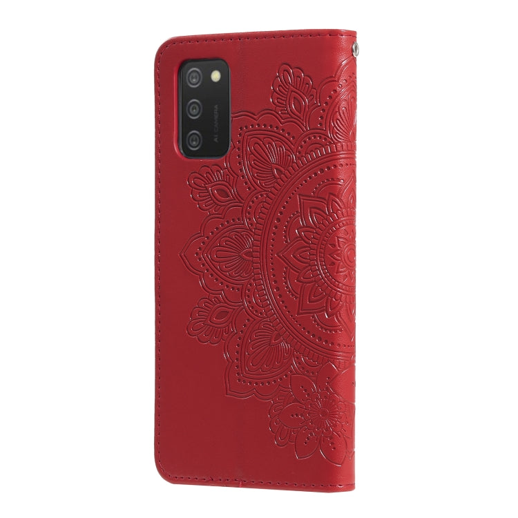 For Samsung Galaxy A03s (164.2mm) 7-petal Flowers Embossed Flip Leather Phone Case with Holder & Card Slots