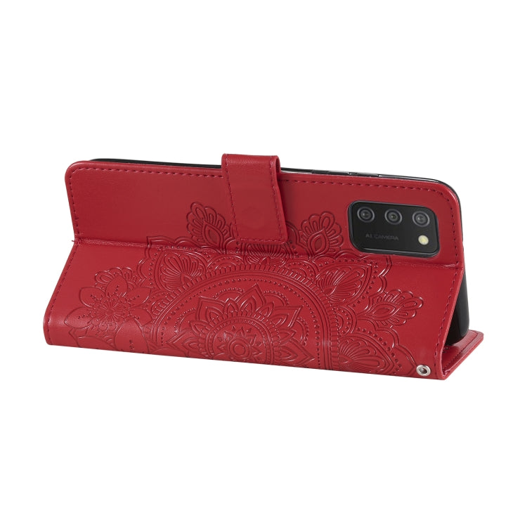 For Samsung Galaxy A03s (164.2mm) 7-petal Flowers Embossed Flip Leather Phone Case with Holder & Card Slots