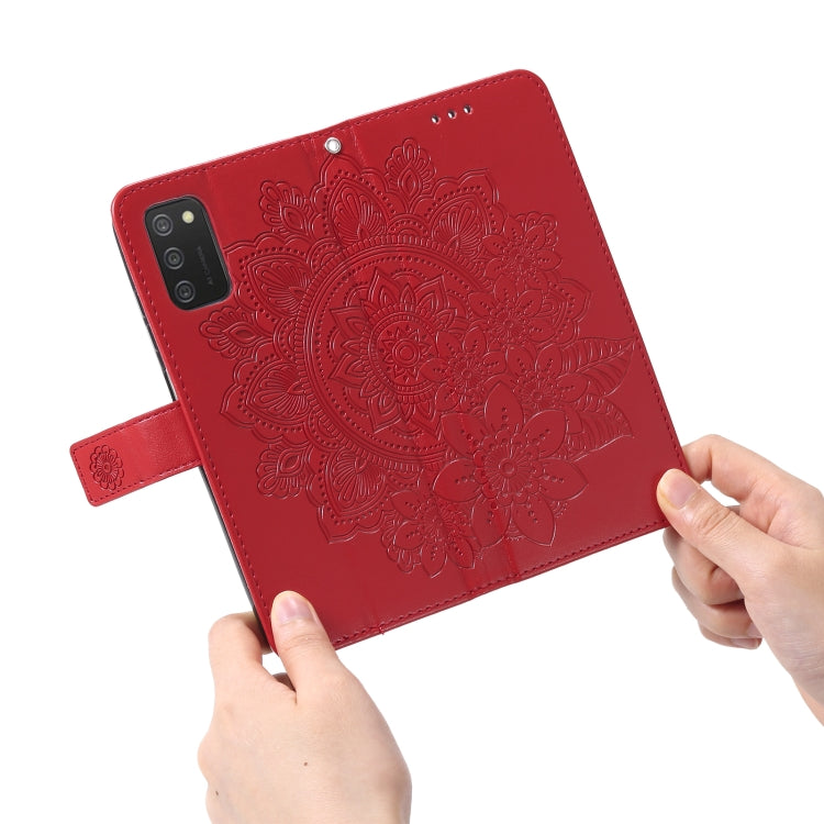 For Samsung Galaxy A03s (164.2mm) 7-petal Flowers Embossed Flip Leather Phone Case with Holder & Card Slots
