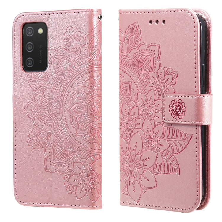 For Samsung Galaxy A03s (164.2mm) 7-petal Flowers Embossed Flip Leather Phone Case with Holder & Card Slots