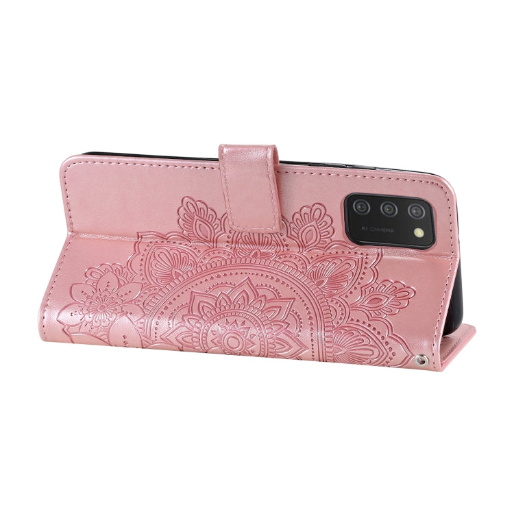 For Samsung Galaxy A03s (164.2mm) 7-petal Flowers Embossed Flip Leather Phone Case with Holder & Card Slots