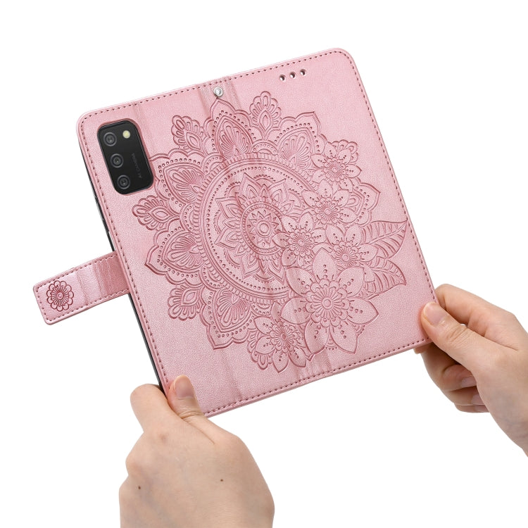 For Samsung Galaxy A03s (164.2mm) 7-petal Flowers Embossed Flip Leather Phone Case with Holder & Card Slots