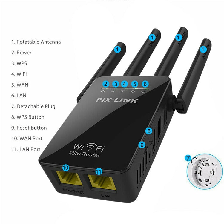 Wireless Smart WiFi Router Repeater with 4 WiFi Antennas, Plug Specification:US Plug