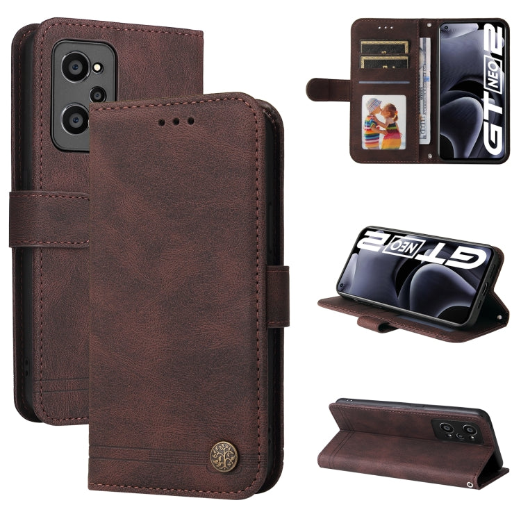 For OPPO Realme GT NEO2 Skin Feel Life Tree Metal Button Horizontal Flip Leather Phone Case