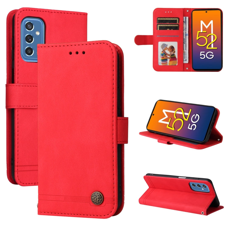 For Samsung Galaxy M52 5G Skin Feel Life Tree Metal Button Horizontal Flip Leather Phone Case