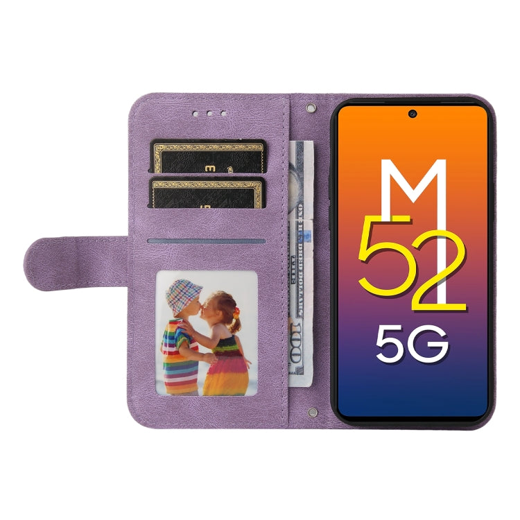 For Samsung Galaxy M52 5G Skin Feel Life Tree Metal Button Horizontal Flip Leather Phone Case