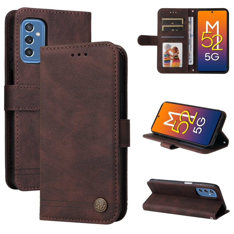 For Samsung Galaxy M52 5G Skin Feel Life Tree Metal Button Horizontal Flip Leather Phone Case