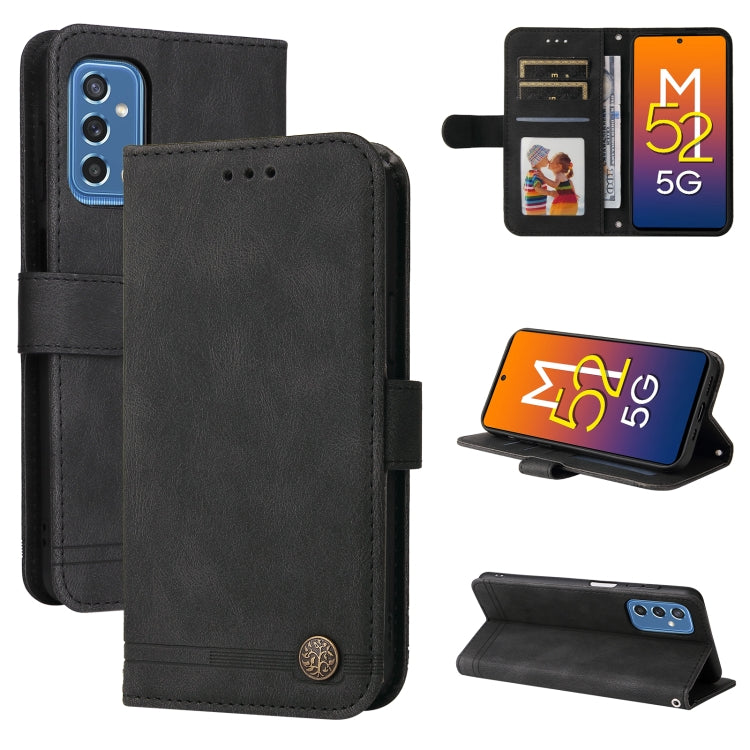 For Samsung Galaxy M52 5G Skin Feel Life Tree Metal Button Horizontal Flip Leather Phone Case