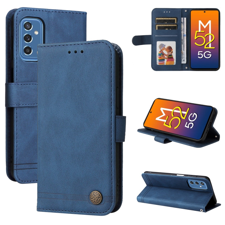 For Samsung Galaxy M52 5G Skin Feel Life Tree Metal Button Horizontal Flip Leather Phone Case