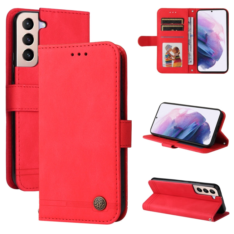 For Samsung Galaxy S22+ 5G Skin Feel Life Tree Metal Button Horizontal Flip Leather Phone Case
