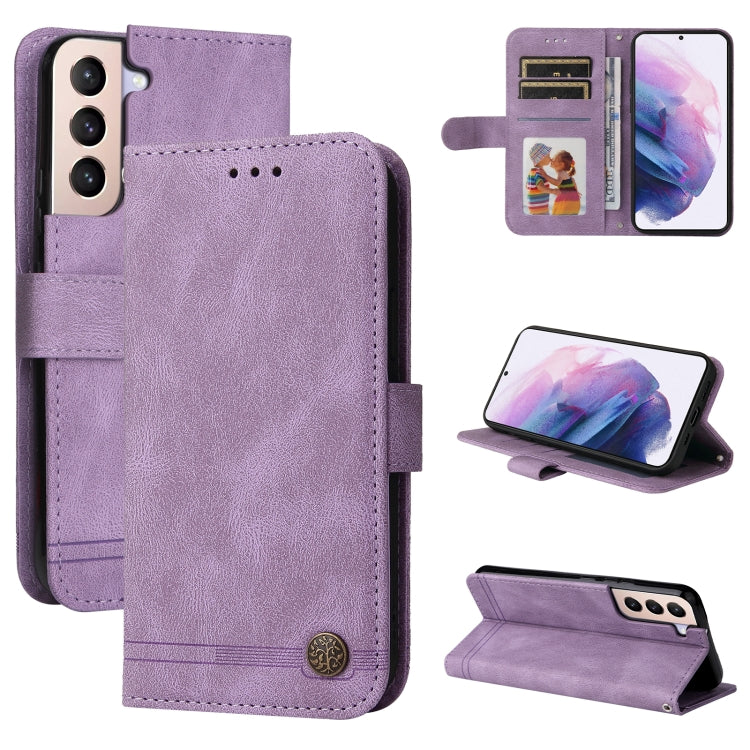 For Samsung Galaxy S22+ 5G Skin Feel Life Tree Metal Button Horizontal Flip Leather Phone Case