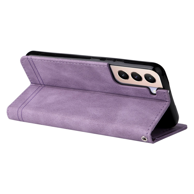 For Samsung Galaxy S22+ 5G Skin Feel Life Tree Metal Button Horizontal Flip Leather Phone Case