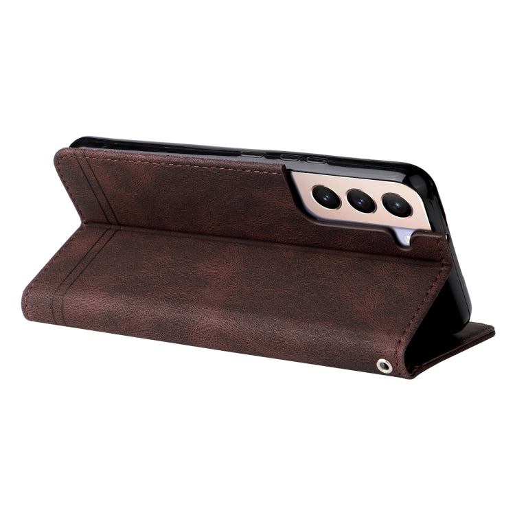 For Samsung Galaxy S22+ 5G Skin Feel Life Tree Metal Button Horizontal Flip Leather Phone Case