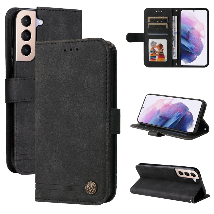 For Samsung Galaxy S22+ 5G Skin Feel Life Tree Metal Button Horizontal Flip Leather Phone Case