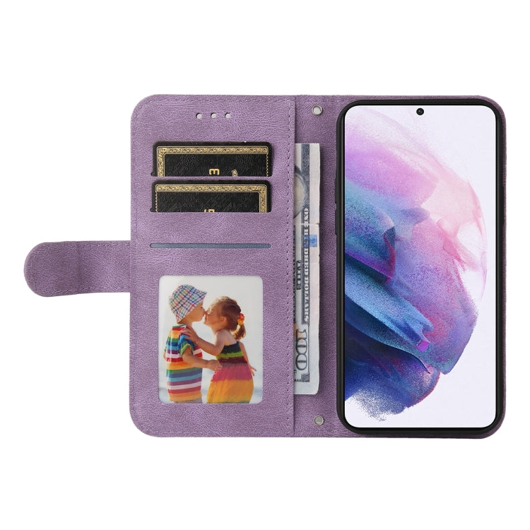 For Samsung Galaxy S22 Skin Feel Life Tree Metal Button Horizontal Flip Leather Phone Case