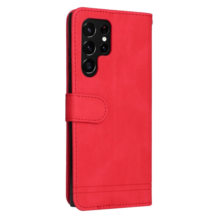 For Samsung Galaxy S22 Ultra Skin Feel Life Tree Metal Button Horizontal Flip Leather Phone Case
