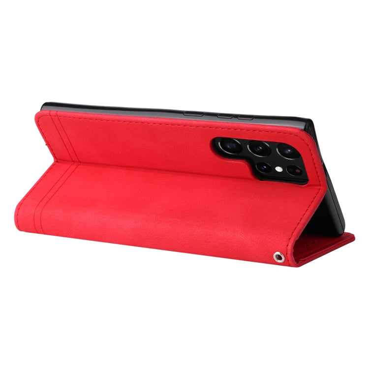 For Samsung Galaxy S22 Ultra Skin Feel Life Tree Metal Button Horizontal Flip Leather Phone Case