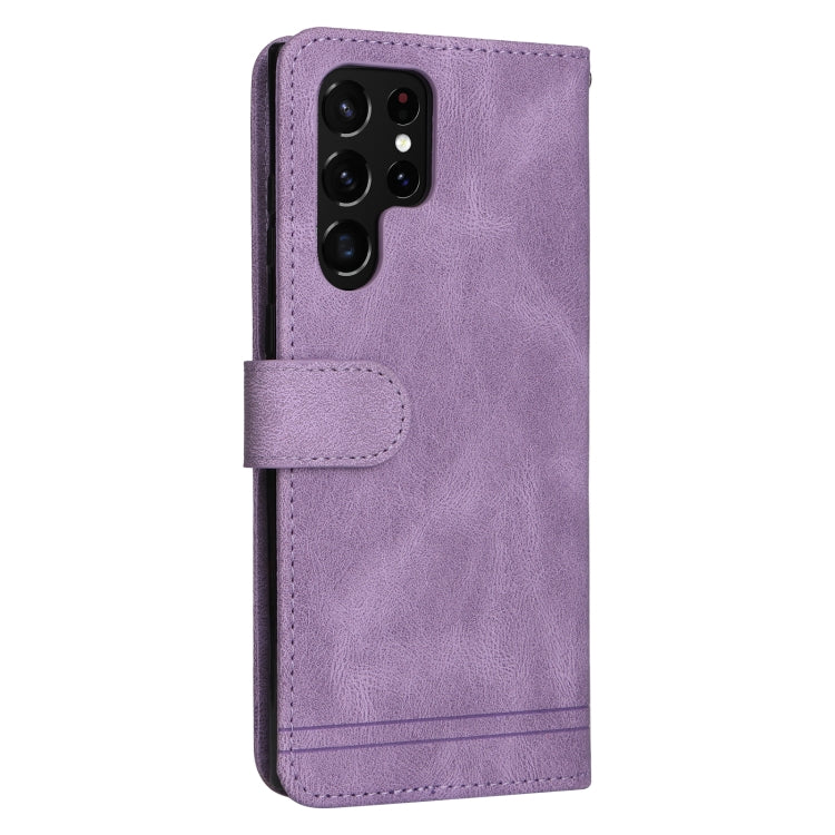 For Samsung Galaxy S22 Ultra Skin Feel Life Tree Metal Button Horizontal Flip Leather Phone Case