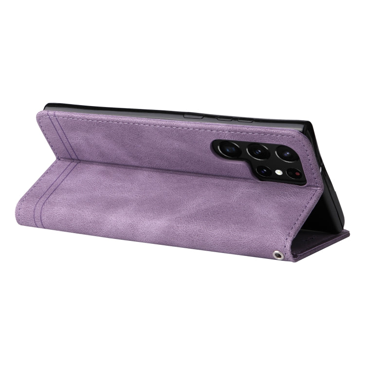 For Samsung Galaxy S22 Ultra Skin Feel Life Tree Metal Button Horizontal Flip Leather Phone Case
