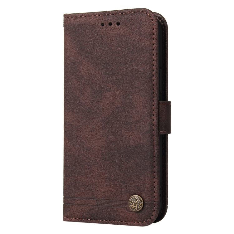 For Samsung Galaxy S22 Ultra Skin Feel Life Tree Metal Button Horizontal Flip Leather Phone Case
